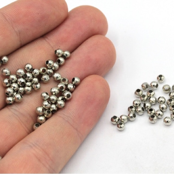 100 PCS 3mm Rhodium Plated Tiny Ball Beads, Ball Spacer Beads Rhodium Ball Beads - Picture 1 of 2